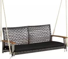 Promotions Kabanti pintos rotango veranda supamoji kėdė dviem 131x69x55 cm mišrios rudos spalvos, smėlio baltos/juodos/raudonos pagalvėlės
