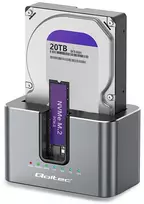 Qoltec Doko stotelė 2w1 HDD SSD | SATA | M.2 NVMe | Klonowanie | USB-C 3.2 Gen 2 | 10Gb/s | 28TB | Aliuminio