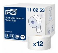 Tualetinis popierius Tork PREMIUM MINI JUMBO T2 110253,2 sl.,9.7cm x 170m,balta sp.,12 vnt.