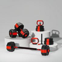 Svorių ir štangų rinkinys 6-in-1, reguliuojamas, 30 kg, raudonas