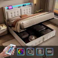 Dvigulė lova 180x200, USB-C, LED, hidraulinė, 300 kg, 2 dėžės
