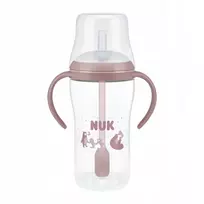 NUK Perfect Match mokomasis kūdikio buteliukas su silikoniniu šiaudeliu BEAR 260 ml