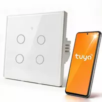 Qoltec Inteligentny dotykowy 4-kanałowy jungiklis wyłacznik światła | Wi-Fi | Timer| Tuya | Smart life | Hartowane szkło | Baltas