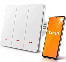 Qoltec Inteligentny 3-kanałowy jungiklis wyłacznik światła | Wi-Fi | Timer| Tuya | Smart life | Baltas