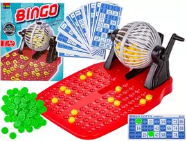 Stalo žaidimas bingo su kortelėmis ir traukimo mašina
