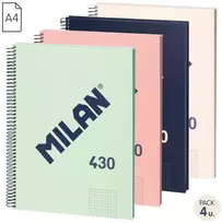 Sąsiuviniai A4 80 lapų langeliais su spirale 4 vnt. mix MILAN