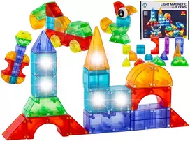 Magnetinės konstruktoriaus kaladėlės su šviečiančiais 3D elementais 64 vnt