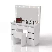 Juskys Komedonas Lilia su LED ir taburetė Melly 108x41x140 cm balta