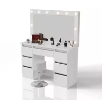 Juskys Komedonas Lilia su LED ir taburetė Tonia 108x41x140 cm balta