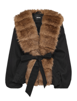 ROTATE - Faux Fur Collar  Jacket - Dirbtinis kailis - Juoda