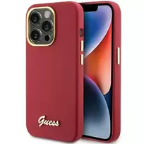 Guess Silicone Script Metal Logo  AND  Frame case for iPhone 15 Pro - red