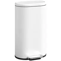 Virtuvinis šiukšlių kibiras 30 litrų, pedalinė šiukšliadėžė su savaime užsidarančiu dangčiu, metalinis, kreminės baltos spalvos, 36,5 x 31 x 61 cm