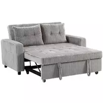 Dvivietė sofa-lova, velvetinis apmušalas, transformuojama į miegamąją sofą, 2 pagalvės, šoninės kišenės, 157 x 190 cm, šviesiai pilka