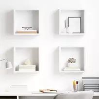Sieninės lentynos, 4vnt., baltos, 30x15x30cm, kubo formos