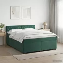 Lova su čiužiniu ir LED apšvietimu Tamsiai žalia 140 x 190 cm