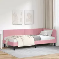 Kampinė lovos konstrukcija Rožinė 90 cm x 200 cm Aksomas