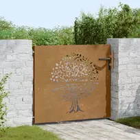 Sodo vartai, 85x100 cm, Corten plienas, medžio raštas