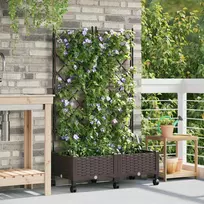 Sodo vazonas su treliu ir ratais 2 vnt. Ruda 80 x 40 x 131,5 cm