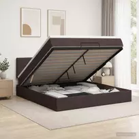 Otmana lova su matracsu ir LED Tamsiai rudas 140 x 200 cm