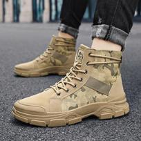 Mens High Top Boots Outdoor Desert Camouflage Boots Breathable Canvas Booties Work Ankle Boots Lace-Up High Top Sneakers 39