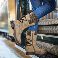 Fashion Women's  Boots Winter 2025 Side Zipper Snow Boots Lace Up Women Shoes Size 43 Knitting Retro Ankle Boots Botas De Mujer 35