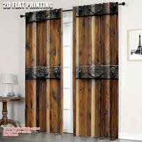 2pcs   Curtain Popular 2D plane printing Vintage Barn Wooden Door Wood Textured Background Fabric (without rod) Thermal 100*130 HOOK 1pcs