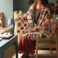 Pure Handmade Retro Mori Girl Mori Arts Fan Knit Hollow Scarf Shawl Original Triangle Scarf Tassel Cape One Size