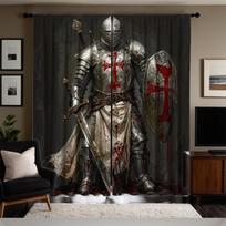 Set Of 2 Medieval Knight Armor Print Curtains Semi Transparent Polyester Drapes Living Room Bedroom Study Curtain With Rod Pocket Perfect For Great W100*H70(CM)-Grommet top&2PCS