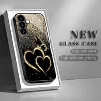 Meilės drugelis Grūdinto stiklo telefono dėklas Tinka Samsung Galaxy S26 S25 S24 S23 S22 S20 FE/Ultra/Plus Anti Drop Galinis dangtelis GalaxyS26Ultra black