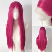 Pink Lace Front Wig 13x4 Lace Frontal Wigs Long Straight High Temperature Resistant Fiber Synthetic Wig High Quality for Cosplay (as the picture,16inches&150%&1pc)