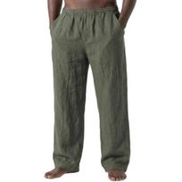 Men Linen Casual Pants Breathable Loose Fit Summer Trousers Solid Color Holiday Pants for Travel Beach Vacation M