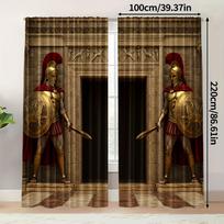 2pcs Spartan Warrior Print Curtains Ancient Roman Soldier Pattern Classical Style Polyester Window Drapes for Living Room 60×150 brown