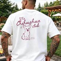 The Chihuahua Club T-Shirt Chihuahua Line Sketch Burgundy Cursive Back Print Cotton Shirt for M M
