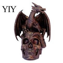 Dragon Skull Statue Flying Resin Statue, on Human Figurine, Abstract Ornament Halloween Sculpture, Gothic Garden Decor for Desk Shelf Modern Interior ruda