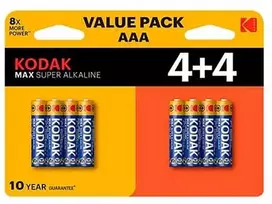 „Kodak MAX SUPER“ vienkartinės šarminės AAA baterijos, 8 vnt. pakuotėje