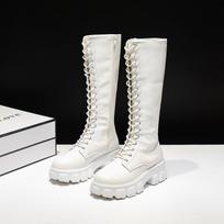 Fashion 2025 new thick soled black motorcycle boots for women's spring and summer styles mid calf boots  high leg knight boots 35