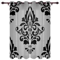 Black Baroque Pattern Window Curtain For Living Room Bedroom Luxury Home Kitchen Decor Items Curtains 135W x 60H(cm)
