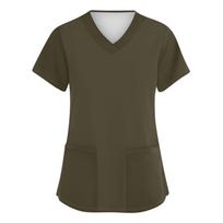 Women's Fashion V-neck Short Sleeve Workwear With Pockets Printed Tops L