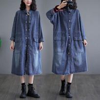 Autumn Winter New Outwear Denim Trench Coat Stand Collar Loose Single Breasted Windbreaker Jackets Female 2025 2XL
