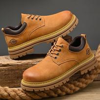 Men's Retro Pigskin Large Size Low-Top Martin Boots - Korean Style Casual Thick Sole Outdoor Workwear Shoes 47