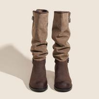 Brown Leather Mid-Calf Boots Women's Retro Knight Long Boots Western Cowboy Fashion Boots  ComfortableCasual Round Toe Low Heel 35