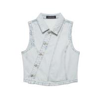 European & American Style Spring Denim Double-Breasted Vest with Low-Waist Pants L