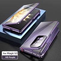 For Honor Magic V2 MagicV2 Anti-Spy HD 9H Double Tempered Glass Protector Cover Alloy Metal Frame Bumper Magnetic Flip Case For Magic V2