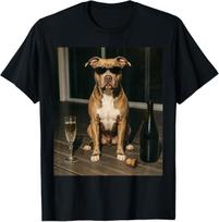 Vintage Pitbull Drinking Champagne Sunglasses Dog Lover T-Shirt S įvairiaspalvis