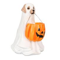 Halloween Ghost Dog Statue Resin Pumpkin Dog Ornament Cute Spooky Ghost Dog Figurine for Indoor Outdoor