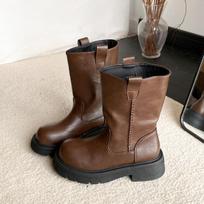 Winter Street Style Thick Heel Women Knight Boots Fashion Slip On Party Dress Shoes Ladies Concise Leather Mid Calf Booties 35