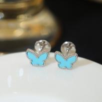 V Gold High Version Four-leaf Clover Butterfly Stud Earrings Blue Turquoise White Fritillary 18k Non-fading Earrings