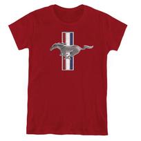 Ford Mustang Vintage Stripes Womens T Shirt Cardinal L gray