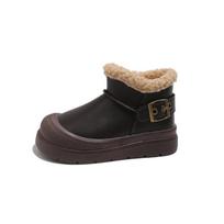 Kids' Plush Lined Leather Boots with Anti-Kick Protection - Winter 2025 New Arrivals - Warm British Style Cotton Boots for Medium and Large Children Size 26, Length 15.6 CM