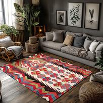 Vintage Persian Area Rug Bohemian Carpet Non-Slip Floor Mat Living Room Decor Home Accent Kilim Pattern Tribal Design Modern Sty 50cmx80cm